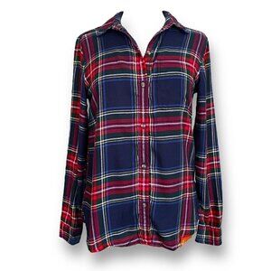 American Eagle Womens Ahh-mazingly Soft Boyfriend Fit Flannel Shirt Sz S Navy